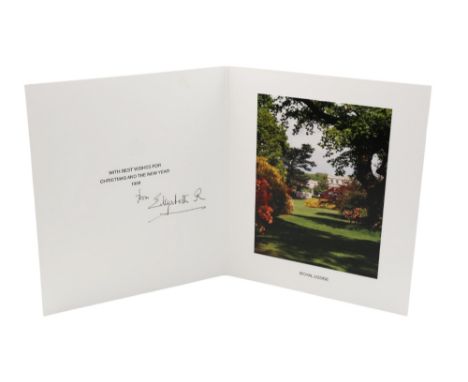 HM Queen Elizabeth The Queen Mother; a signed 1999 Christmas card with gilt embossed crown to cover, colour photograph of Roy