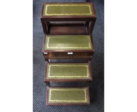 A 20th century set of metamorphic library steps / coffee table, with leather cushioned steps, on knopped supports. (large pat