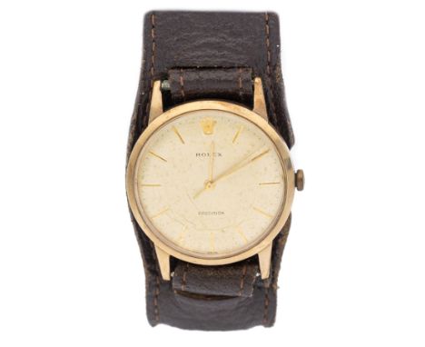 Rolex- a gentleman's 9ct gold cased vintage Rolex Precision wristwatch, comprising a champagne dial with applied  baton marke