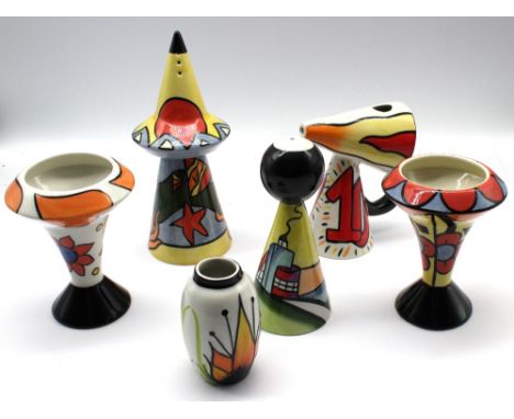 Lorna Bailey - a small collection of abstract and different ceramic items to include; a novelty sugar shaker of conical shape