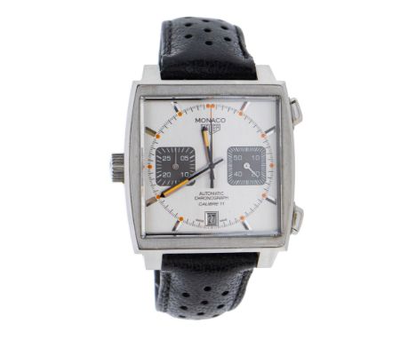 Tag Heuer- a gentleman's steel cased automatic Monaco chronograph wristwatch, comprising a square silvered dial, with applied
