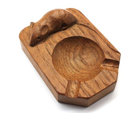 Workshop of Robert 'Mouseman' Thompson: a Yorkshire oak ashtray, with traditional carved mouse signature with long tail, appr