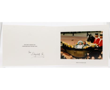 H.M. Queen Elizabeth The Queen Mother, signed 2000 Christmas card with gilt embossed crown to cover, colour photograph of Her