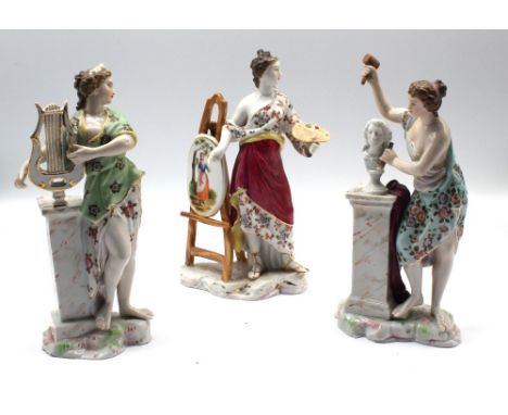 Three late 19th century Volkstedt allegorical figures: the Artist representing painting, the Sculptor representing sculpture,
