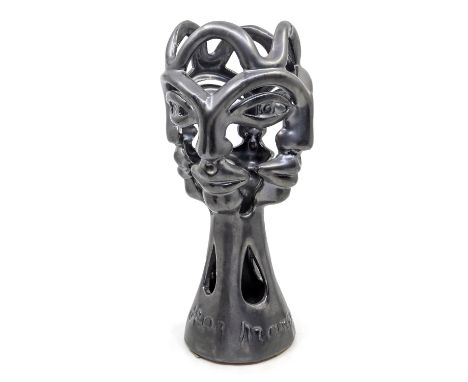 Jean Marais (1913-1998) - Black enamelled ceramic vase designed by Jean Marais in 1963. Titled "Quatre Visages"  Signed to lo