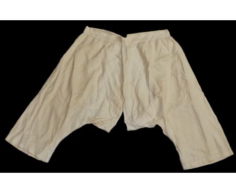 A pair of cream cotton Queen Victoria's bloomers which probably came from Osbourne House on the Isle of Wight, has the Queen 