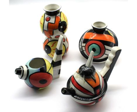 Lorna Bailey - a small amount of abstract ceramic pieces to include; a double gourd style globular vase, approx. 12.8cm high;
