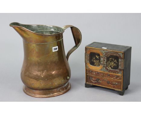 A vintage copper ewer, 14” high; &amp; a Chinese jewellery cabinet, 8¼” wide x 9” high.