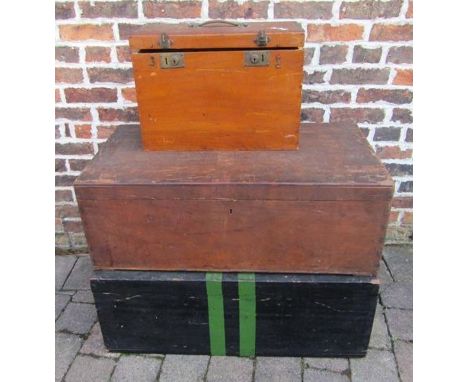 2 large storage trunks and one smaller - black trunk measures approx. 92cm x 51.5cm x 34.5cm