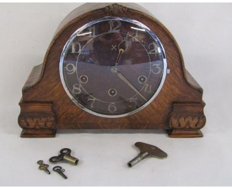 Oak cased chiming mantel clock bearing crossed arrows mark for Hamburg American Clock Co