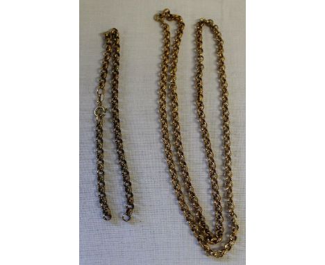 Belcher chain necklace marked 9k &amp; broken belcher chain bracelet marked 375 (both tested as 9ct), 5.74g