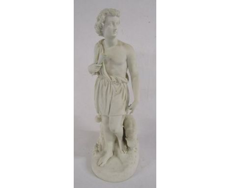 Copeland parian ware 'Shepherd with sheep' impressed Copeland mark and Ceramic and Crystal Palace Art Union signed L A Malemp