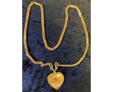 Chinese gold heart shape pendant on a gold chain tested as 18ct. 27g length 42cm