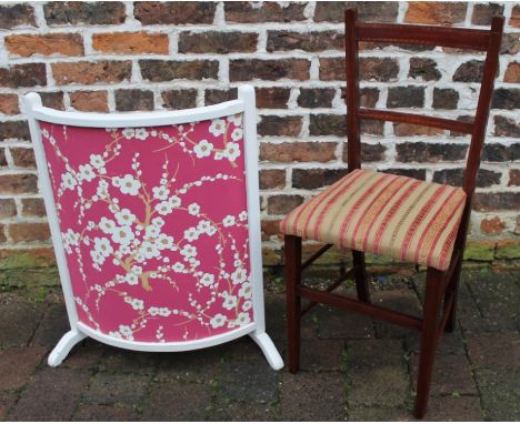 Edwardian inlaid bedroom chair with Andrew Martin upholstery &amp; decorative firescreen