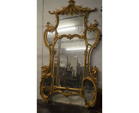 Large ornate Oriental Chippendale style gilded mirror approx. H 222cm x W 125cm&nbsp;