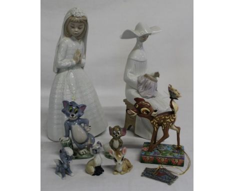 Nao bride figurine, Lladro Nun figurine, Wade blow up Tom &amp; Jerry &amp; 3 other figurines and Disney Traditions Bambi fig