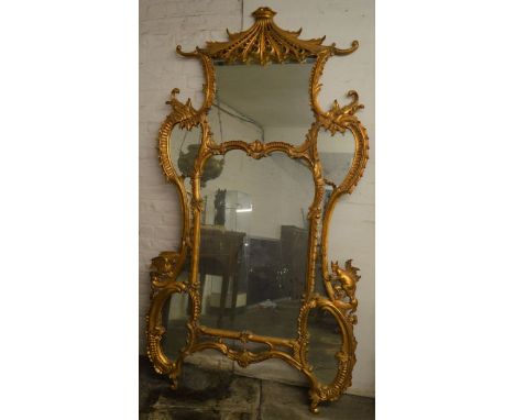 Large ornate Oriental Chippendale style gilded mirror approx. H 222cm x W 125cm 