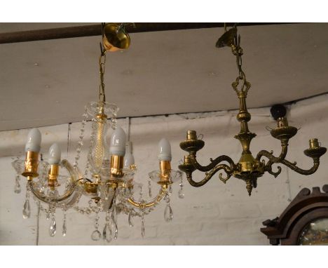 Crystal chandelier &amp; a four branch hanging light&nbsp;