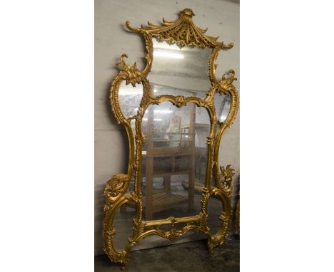 Large ornate Oriental Chippendale style gilded mirror approx. H 222cm x W 125cm 