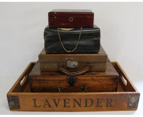 Victorian ladies leather travel case (distressed) marked Harrods, small vintage suitcase, wooden case, lacquered box &amp; la