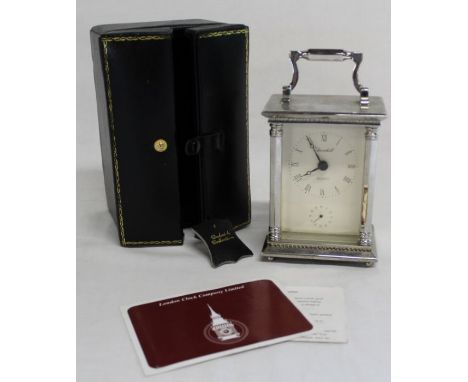 London Clock Co Churchill carriage clock with quartz movement in leather travel case