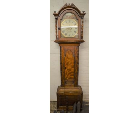 Victorian 8 day longcase clock with painted dial in a mahogany case maker Jonathan Hodge Helstone. Missing spring on pendulum