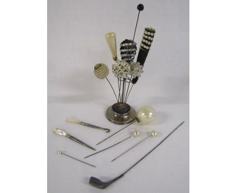 Levi &amp; Salaman Birmingham 1905 silver hat pin stand with hat pins includes a silver golf club J.W Birmingham 1906 also a 