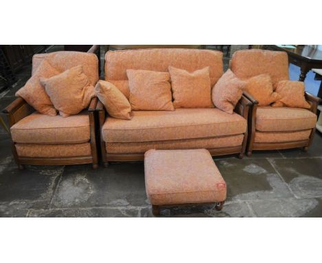 Ercol bergere 2 seater sofa &amp; 2 arm chairs with a foot stool