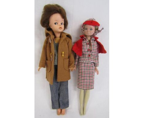 Fairylite 'Lady Penelope' marked Hong Kong - and vintage Sindy wearing a Sindy Duffel coat and Patch tunic top marked Made in