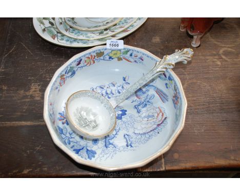 A large Mason's Bedroomware Bowl and a Ladle decorated with an oriental scene.