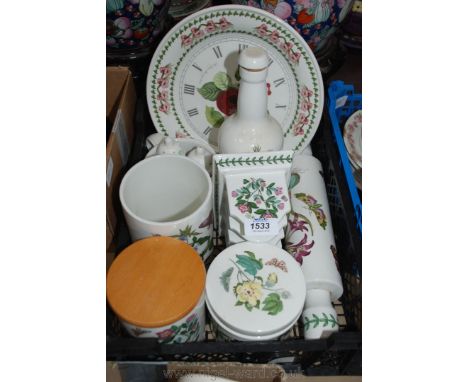 A quantity of Portmeirion 'Botanic Garden' china including toast rack, rolling pin, clock, storage jars, salt and pepper, etc