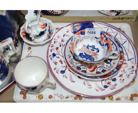 A quantity of Gaudy Welsh china including small jug and a bowl set (jug a/f), bread and butter plate, cup and saucers and ano