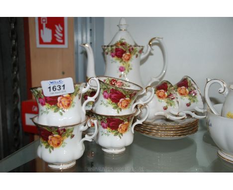 A Royal Albert 'Old Country Roses' Coffee Set including six each cups and saucers, coffee pot, sugar bowl and cream jug.