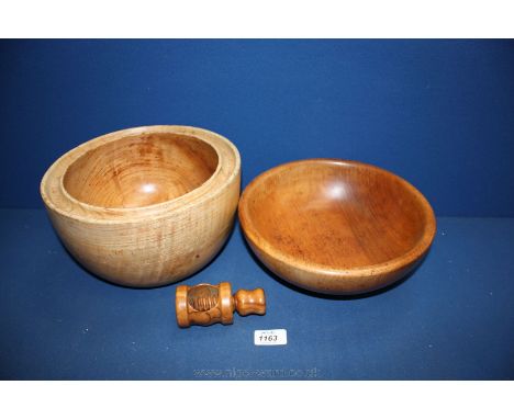 Two wooden Bowls one by Cotswold Burderhof together with a wooden Nutcracker.