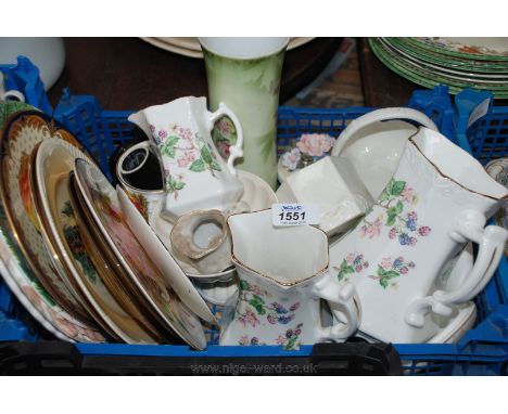 A quantity of China including a graduated set of floral jugs, small Clarice Cliff plate etc.