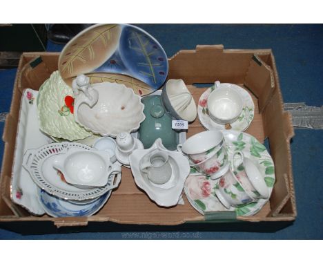 A quantity of china including Royal Worcester RHS cups, saucers and plates, white Portmeirion cream jug, Carlton ware triangu