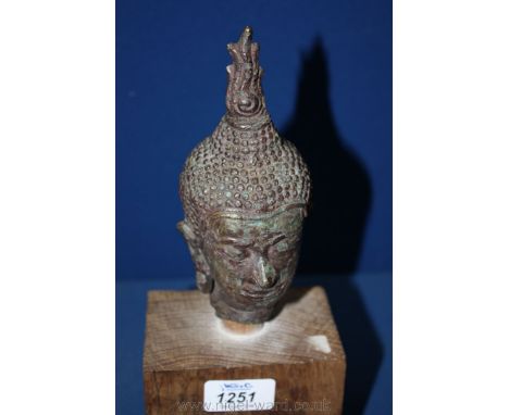 A good small early first period U-Thong Buddha head, late 14th century, mounted on stand, 7'' tall excluding stand