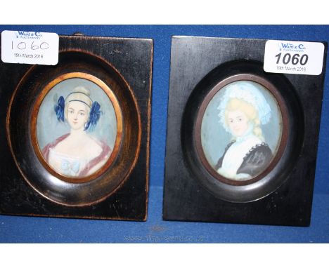 Two mounted Portrait Miniatures of 18th c. ladies on ivory, one signed 'Romney' and depicting Mrs Robinson the Duke of Wellin