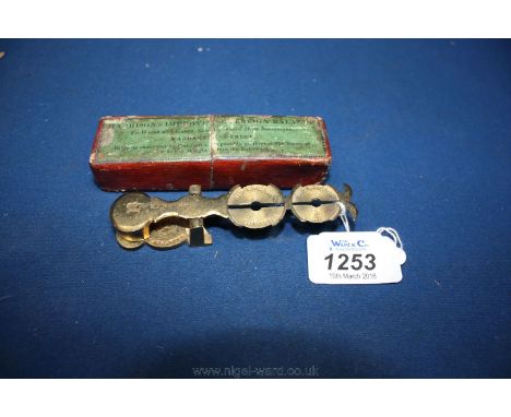 A ''Harrison's improved Sovereign Balance'' Brass sovereign Scales, in original box