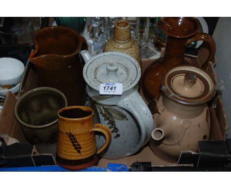 A quantity of Studio pottery including two coffee pots, jugs, Dieter Kungman mug, etc.