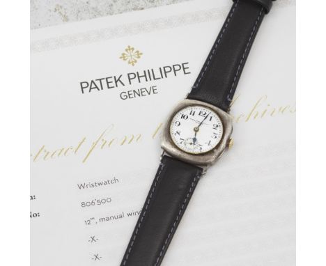 Patek Philippe. A rare and early silver manual wind cushion form wristwatchDate: Manufactured 1924, sold 12th June 1925Moveme