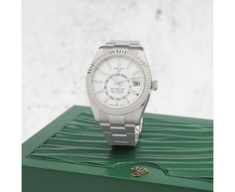 Rolex. A fine stainless steel and white gold automatic annual calendar bracelet watch with dual time zoneModel: Sky-DwellerRe