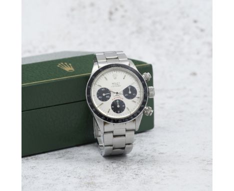 Rolex. A fine and rare stainless steel manual wind chronograph bracelet watchModel: Cosmograph Daytona 'Floating Big Red'Refe