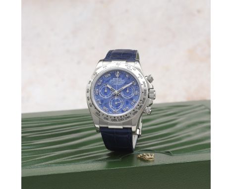 Rolex. A fine and rare recently serviced 18K white gold chronograph wristwatch with Sodalite dialModel: Cosmograph DaytonaRef