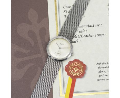 Patek Philippe. A rare stainless steel manual wind antimagnetic bracelet watchReference: 3418Date: Manufactured 1961, sold De