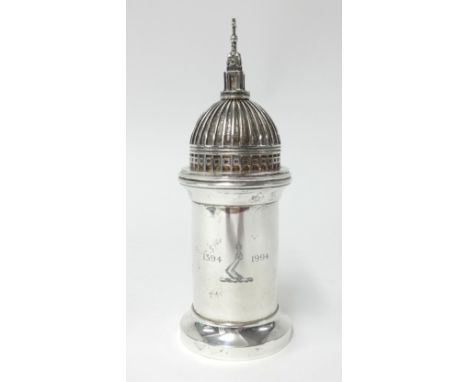 A silver pepper grinder, by Christopher Bowen, commissioned by the Salters' Company , depicting St. Paul's Cathedral,   inscr