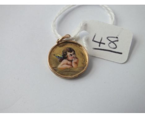A vintage continental 14ct gold and enamel cherub pendant