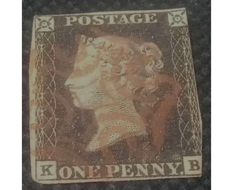 GB - Q.V - 1840 - 1d black let K-13, light red Mx, 3 margins
