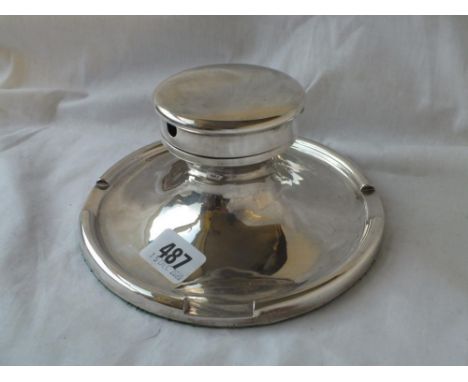 A large Asprey retailed clock inkstand (no clock) capstan shaped - 7" dia - Birmingham 1909 