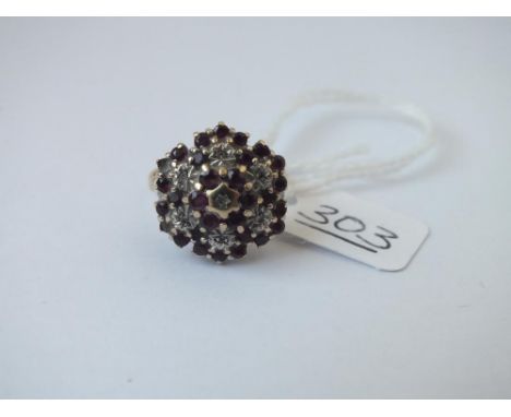 A ruby &amp; diamond cluster ring in 9ct - size N - 4.2gms